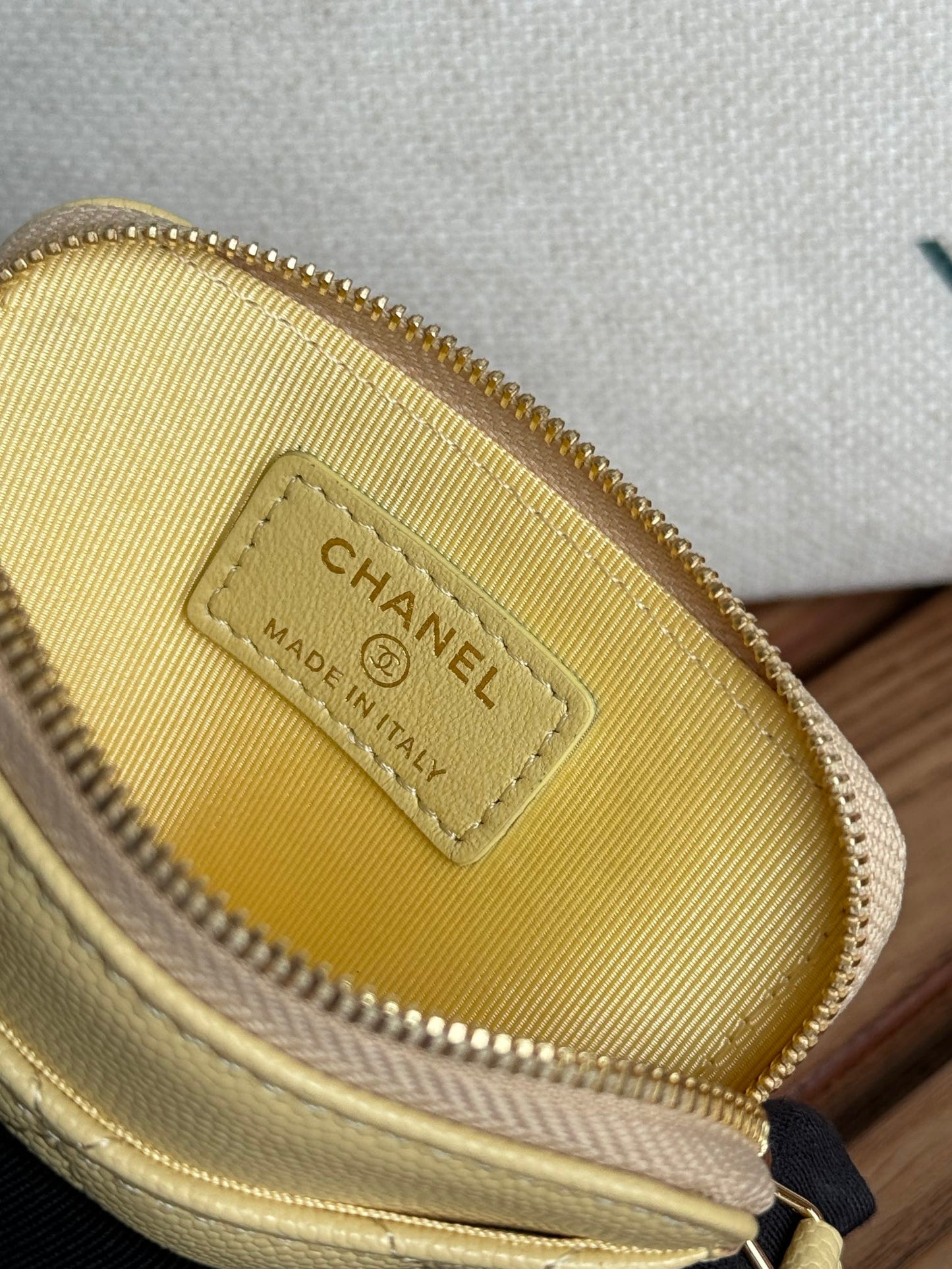 CC Zip Card Holder Wallet Yellow Gold Metal Caviar 240601