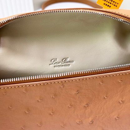 LP Extra Bag 19cm Ostrich Pattern Gold Calfskin Silver Hardware