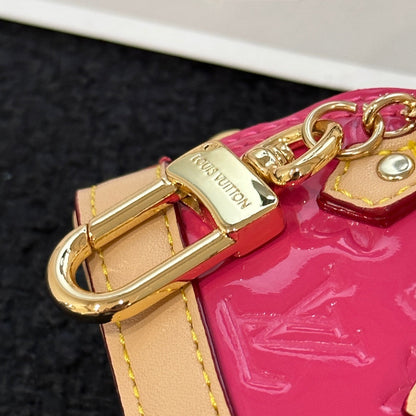 LV Alma Bag Charm Pink mix Beige Cowhide Canvas