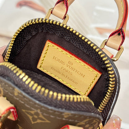 LV Alma Bag Charm Brown mix Beige Cowhide Canvas