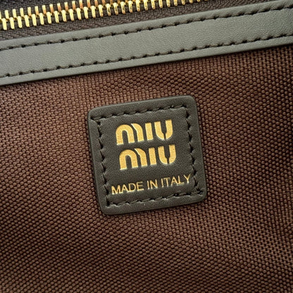 Miu Medium Corduroy Backpack Dark Brown Leather-Trim