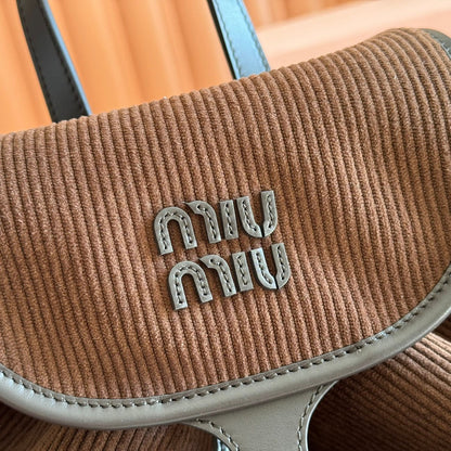 Miu Medium Corduroy Backpack Dark Brown Leather-Trim