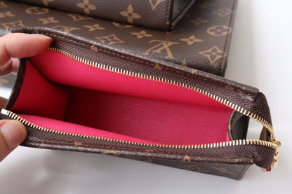 LV Trio Toilet Pouch Brown Monogram Canvas Cowhide 247994