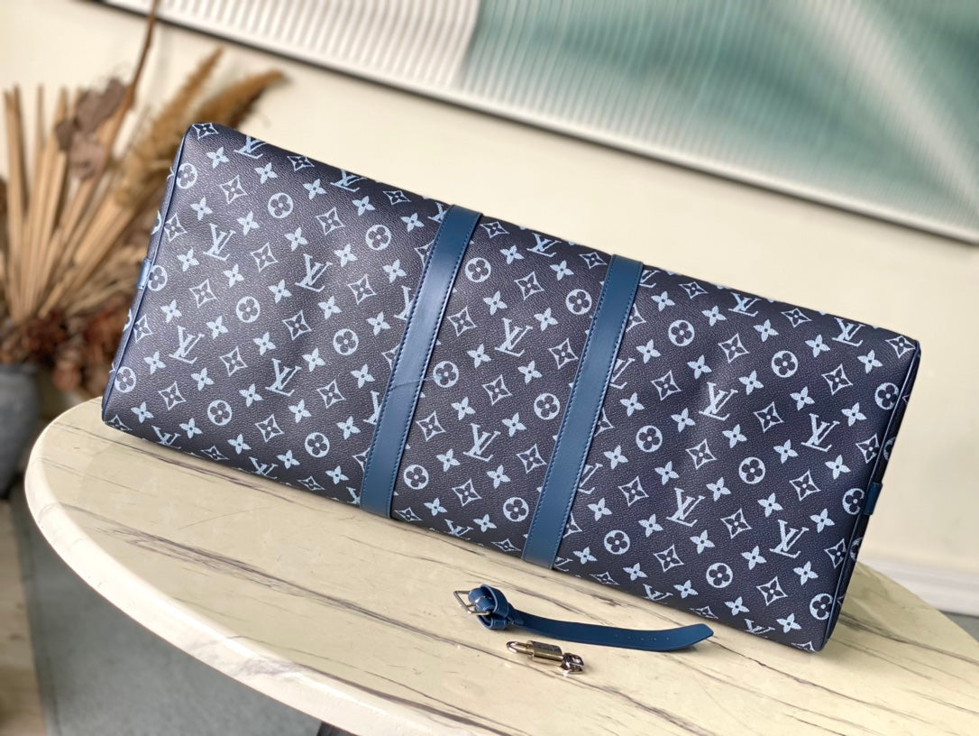 KEEPALL BANDOULI_RE 55 IN NAVY GREEN MONOGRAM GRADIENT CANVAS