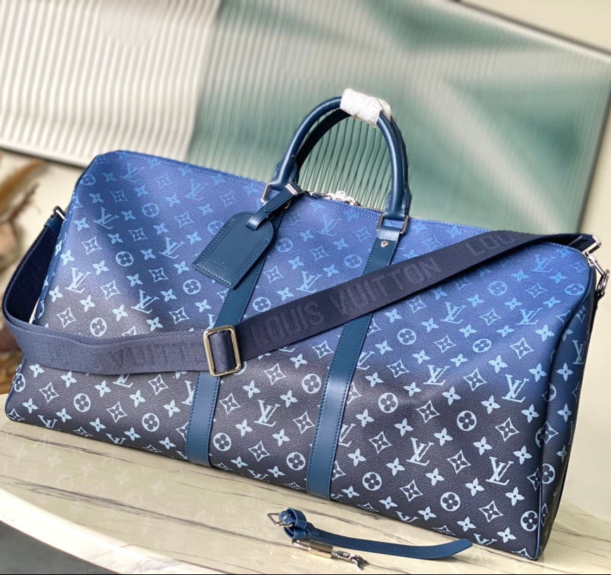 KEEPALL BANDOULI_RE 55 IN NAVY GREEN MONOGRAM GRADIENT CANVAS