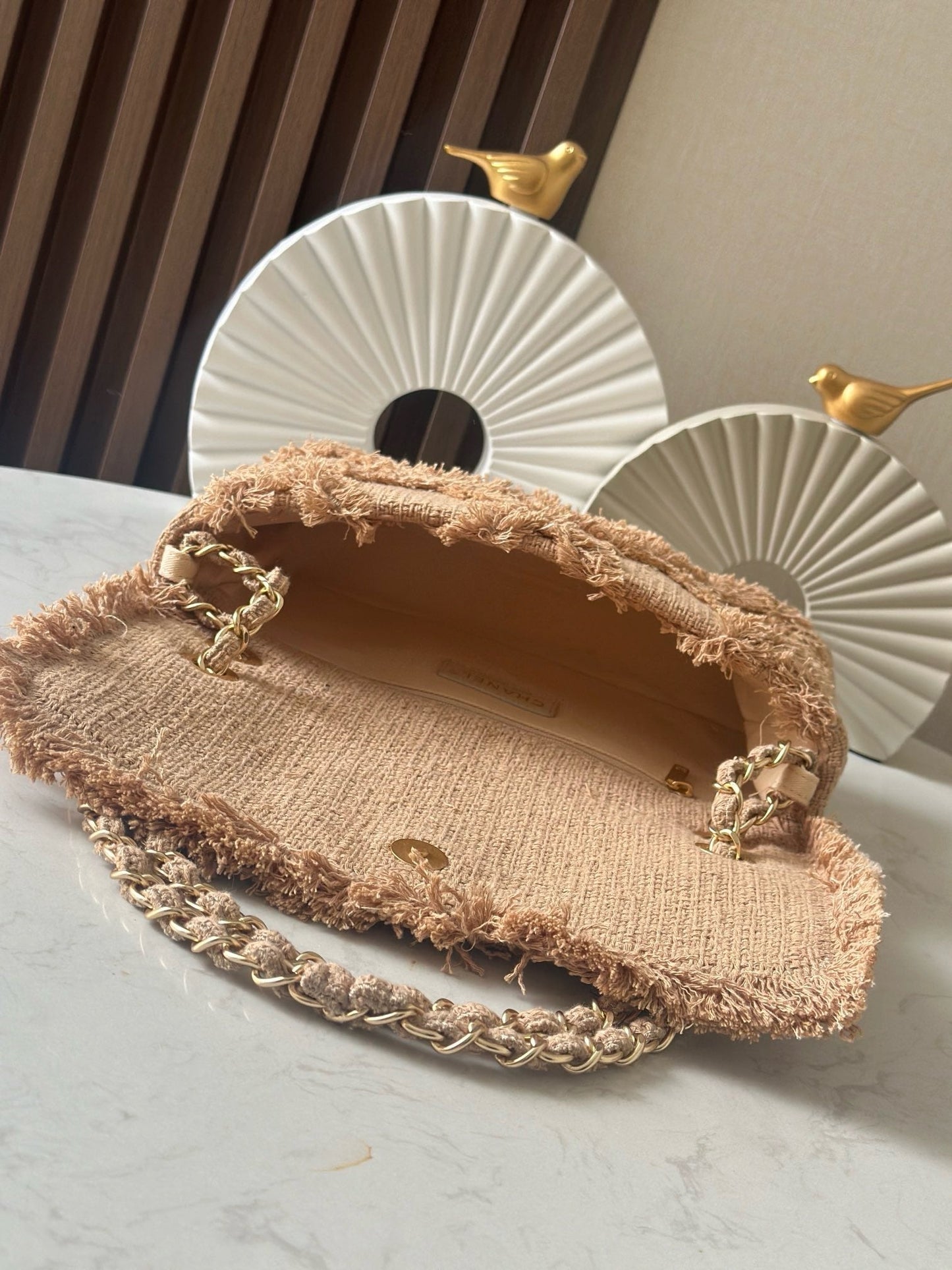 CC Nature Flap Bag 27cm Beige Tweed 275480