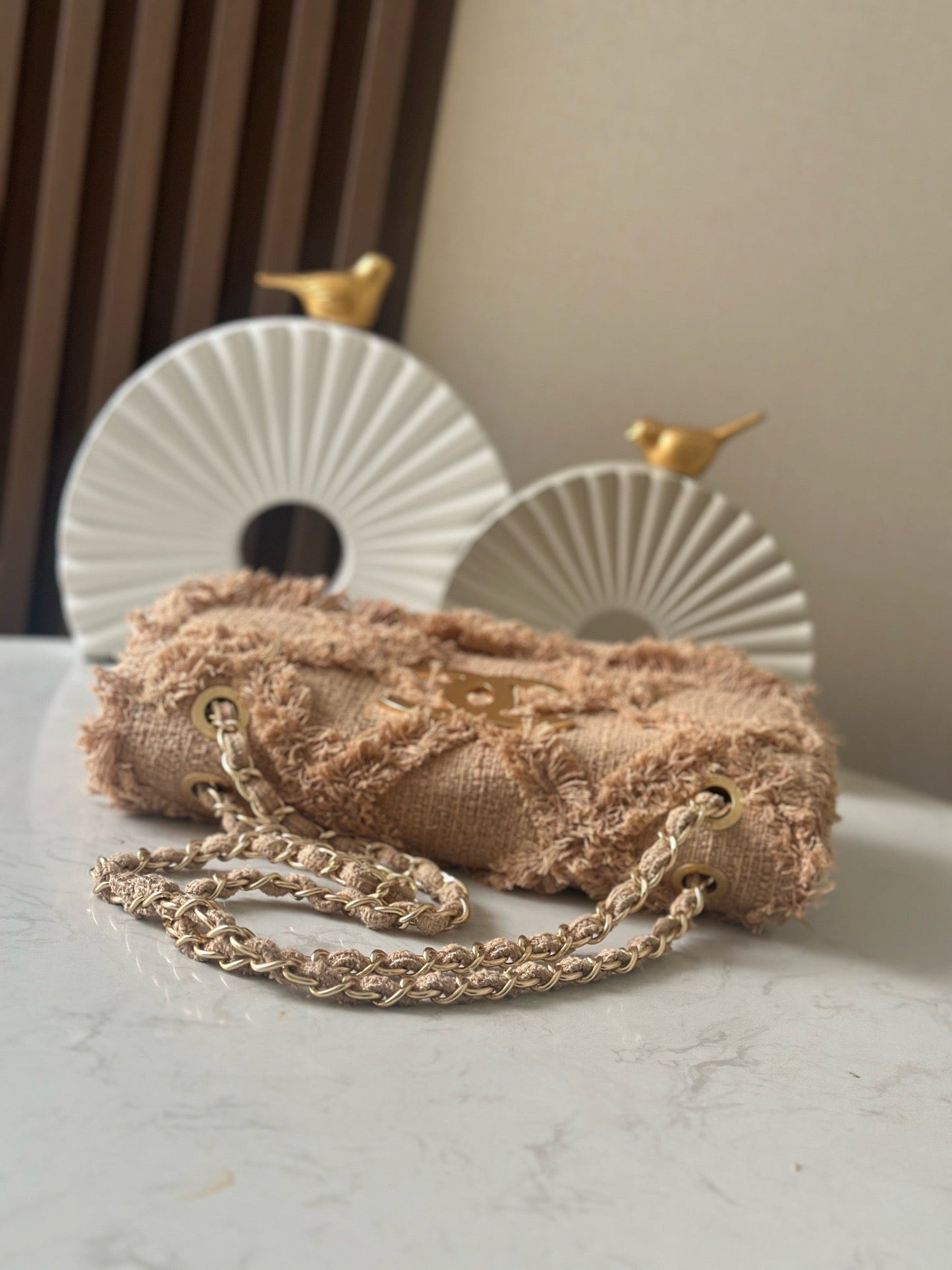 CC Nature Flap Bag 27cm Beige Tweed 275480