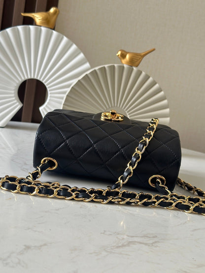 CC Mini Classic Handbag Black Lambskin GHW