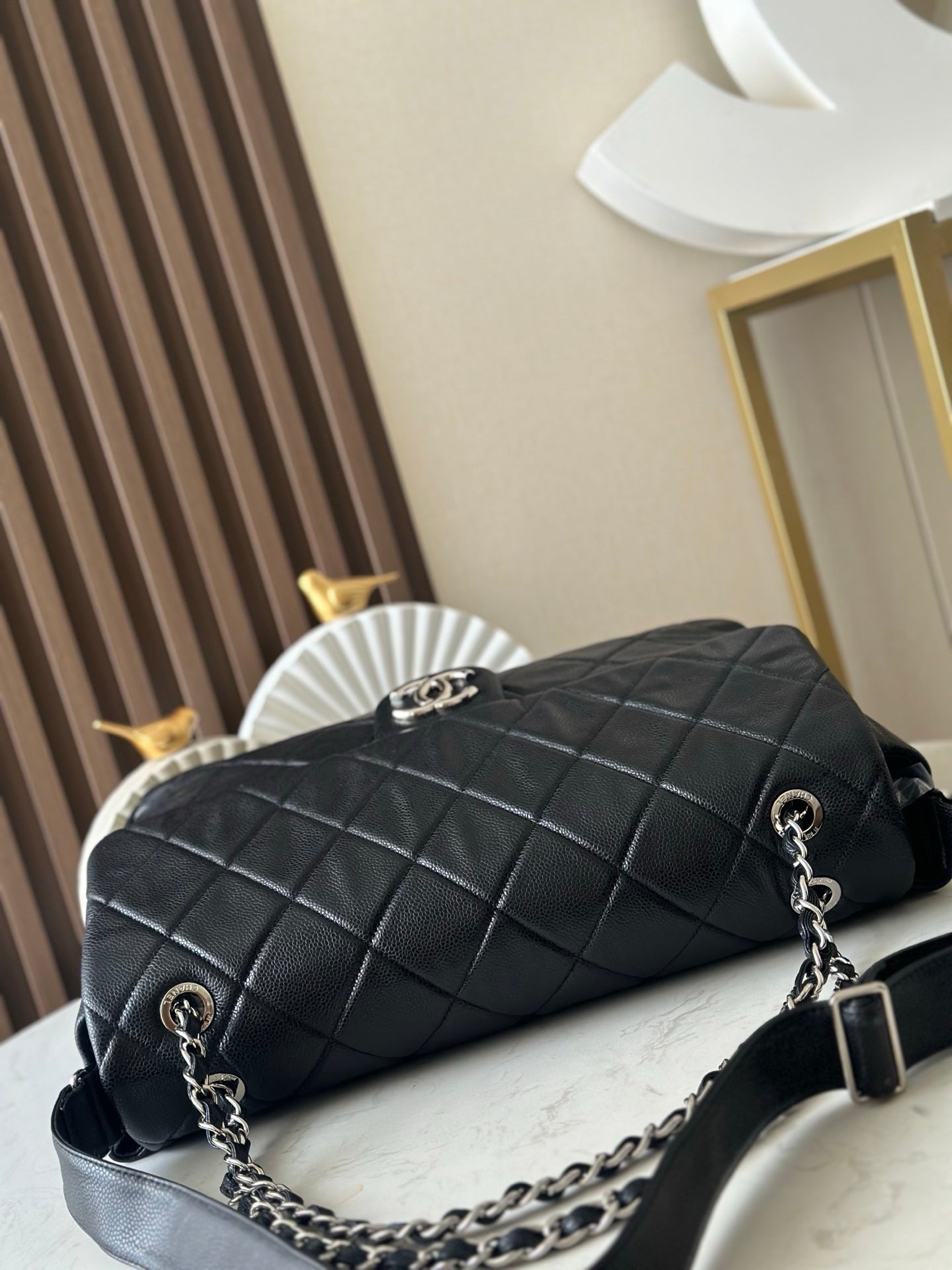CC Messenger Weekender Flap Tote Bag Black Caviar SHW