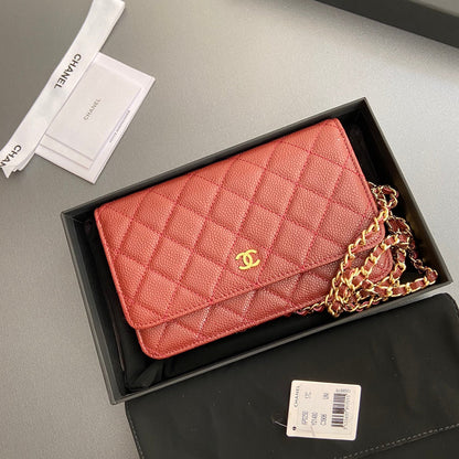 CC Woc 20cm Red Grained Calfskin Gold Hardware