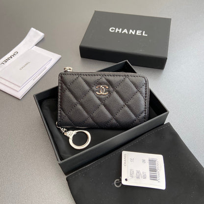 CC Hook & Chain Zipper Card Holder Black Caviar Sliver Steel 234731