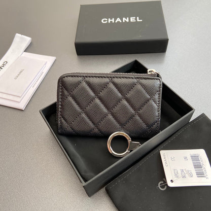 CC Hook & Chain Zipper Card Holder Black Caviar Sliver Steel 234731