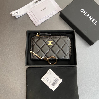 CC Hook & Chain Zipper Card Holder Black Sheepskin GHW 234737
