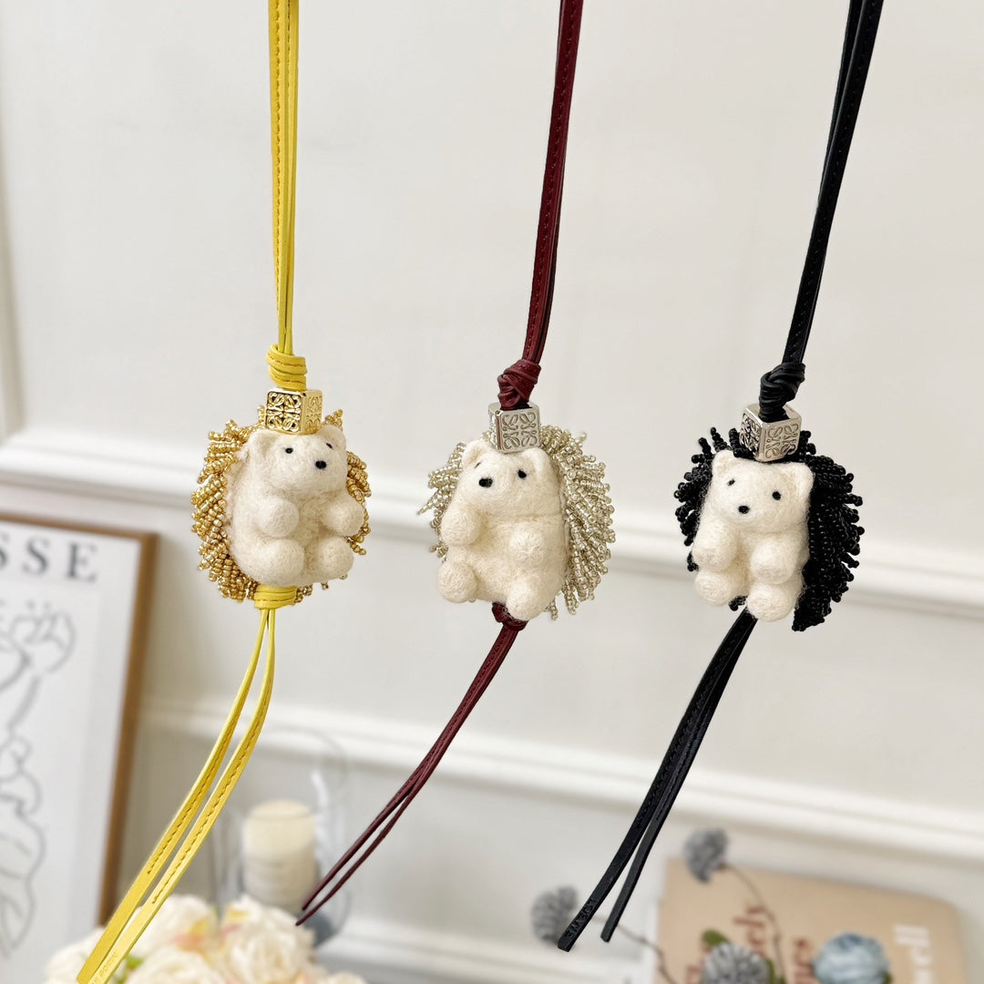 Loewe Hedgehog Charm Felt Bead and Calf