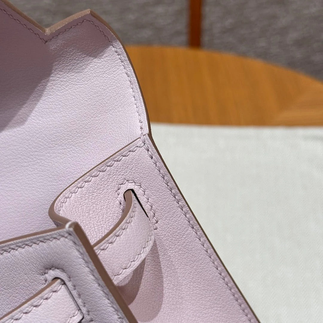 HM KELLY POCHETTE 22 IN LIGHT PINK CALFSKIN SILVER HARDWARE